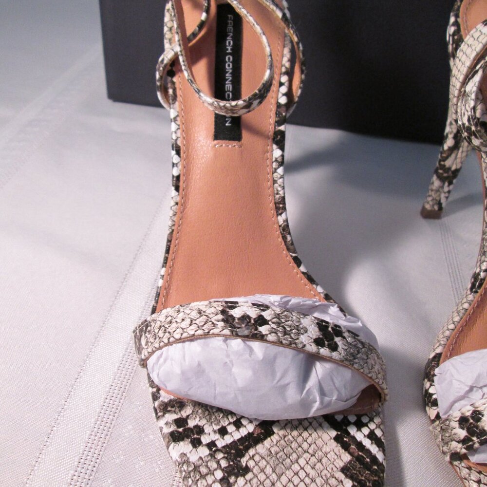 French Connection Tessa Snake Heeled Ankle Strap Sandals Sz 9M - Picture 7 of 12